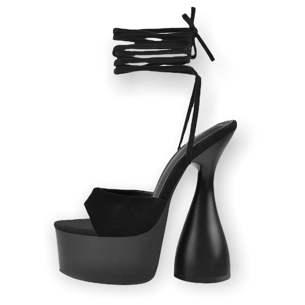 EGO Lace Up Open Toe Platform High Heel Sandals Chunky Block Fantasy Heel